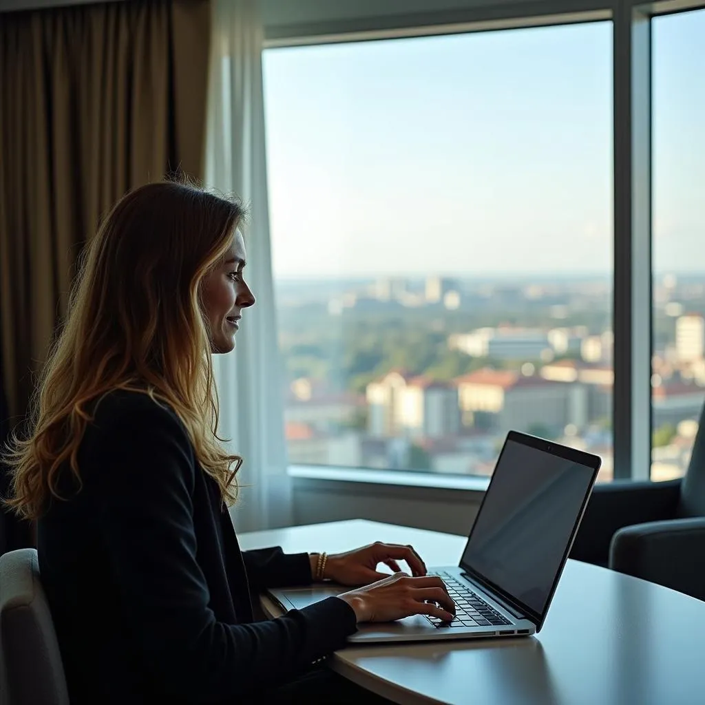 Business traveler working remotely