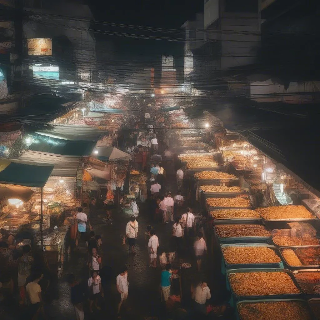 Busy street food market in Bangkok