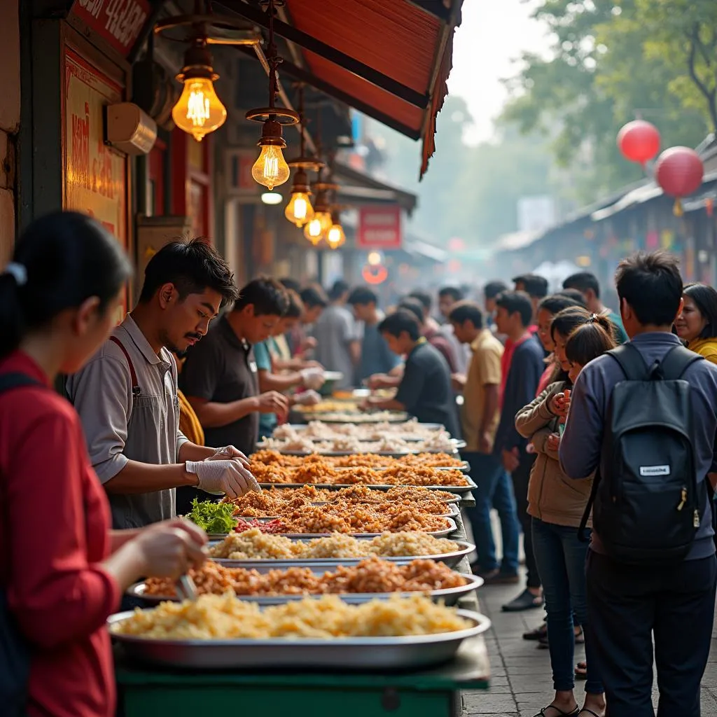 Crowded Street Food Vendor