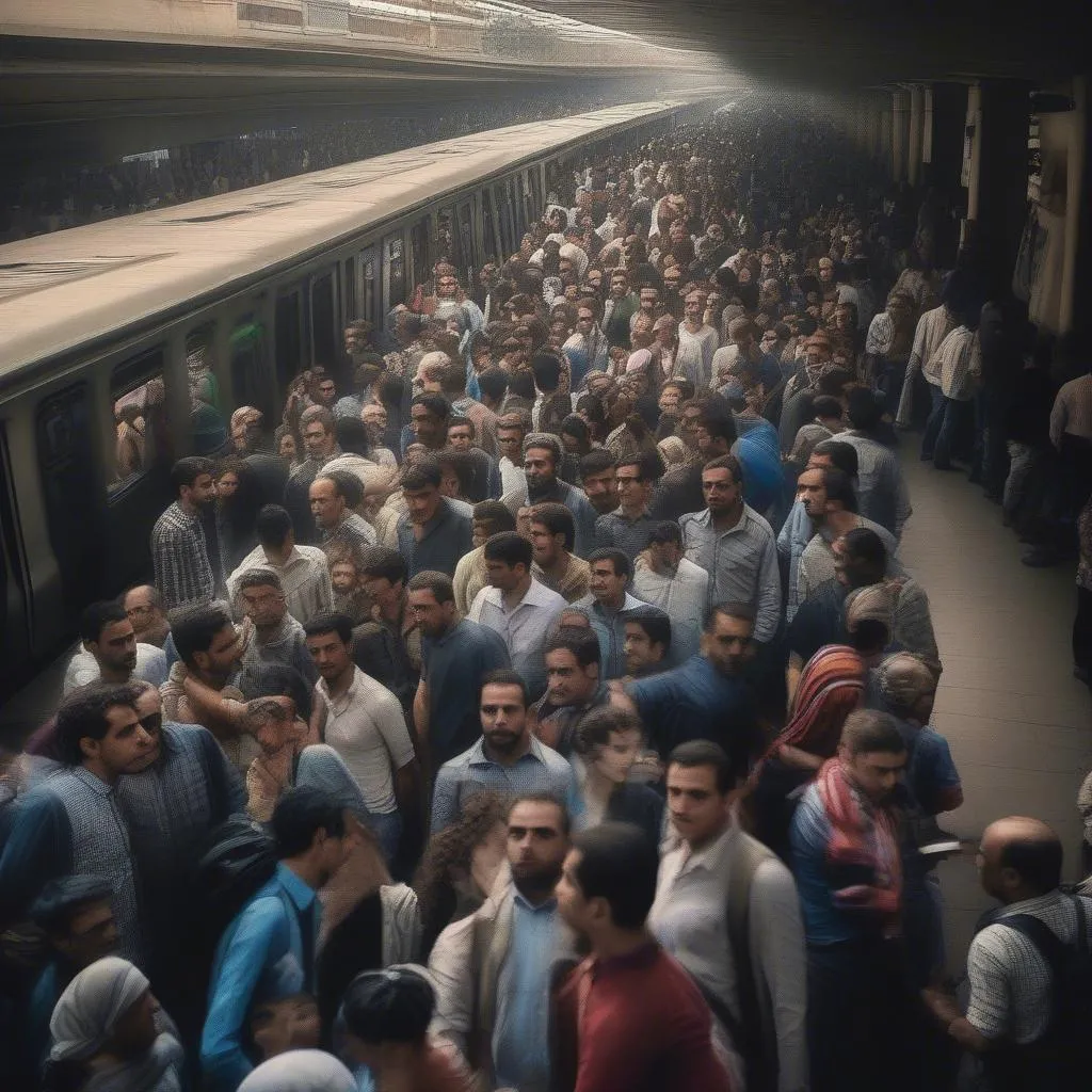 Cairo Metro Station During Rush Hour