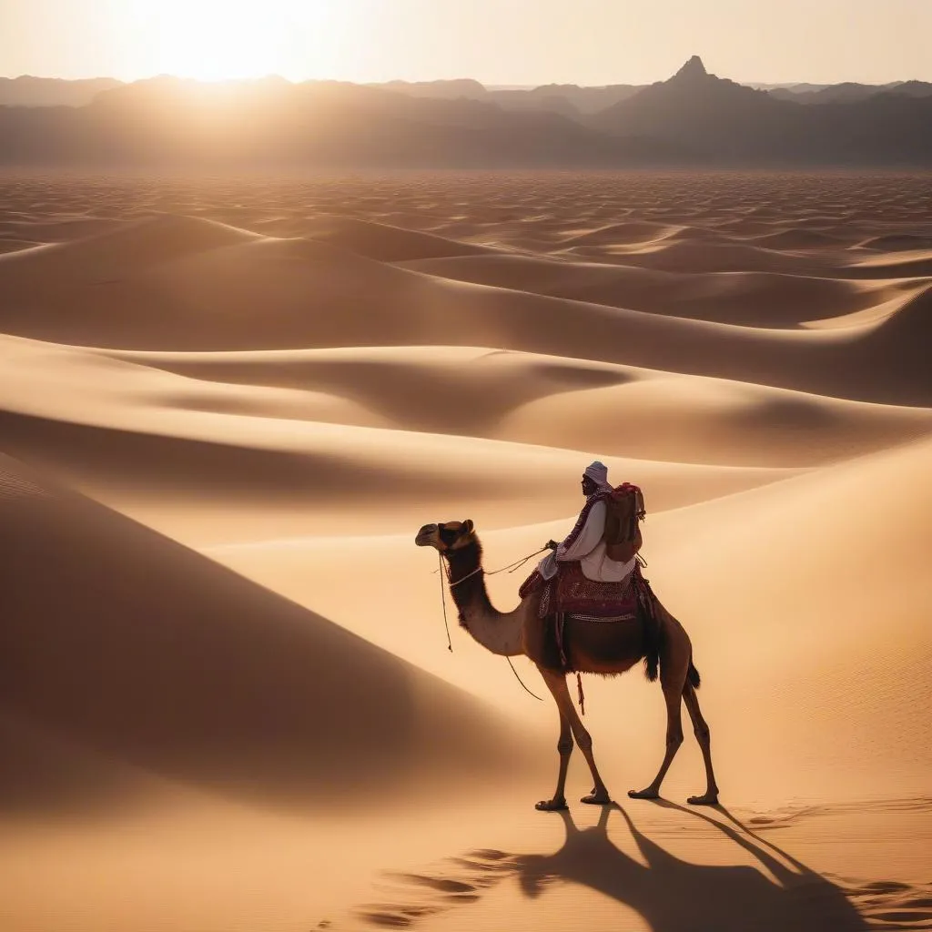 Camel riding through the desert