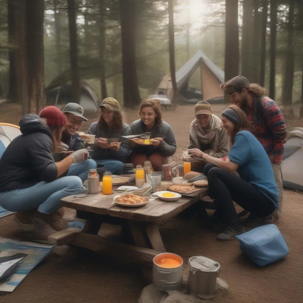 Campers Enjoying Breakfast