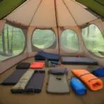 Camping gear essentials inside the tent