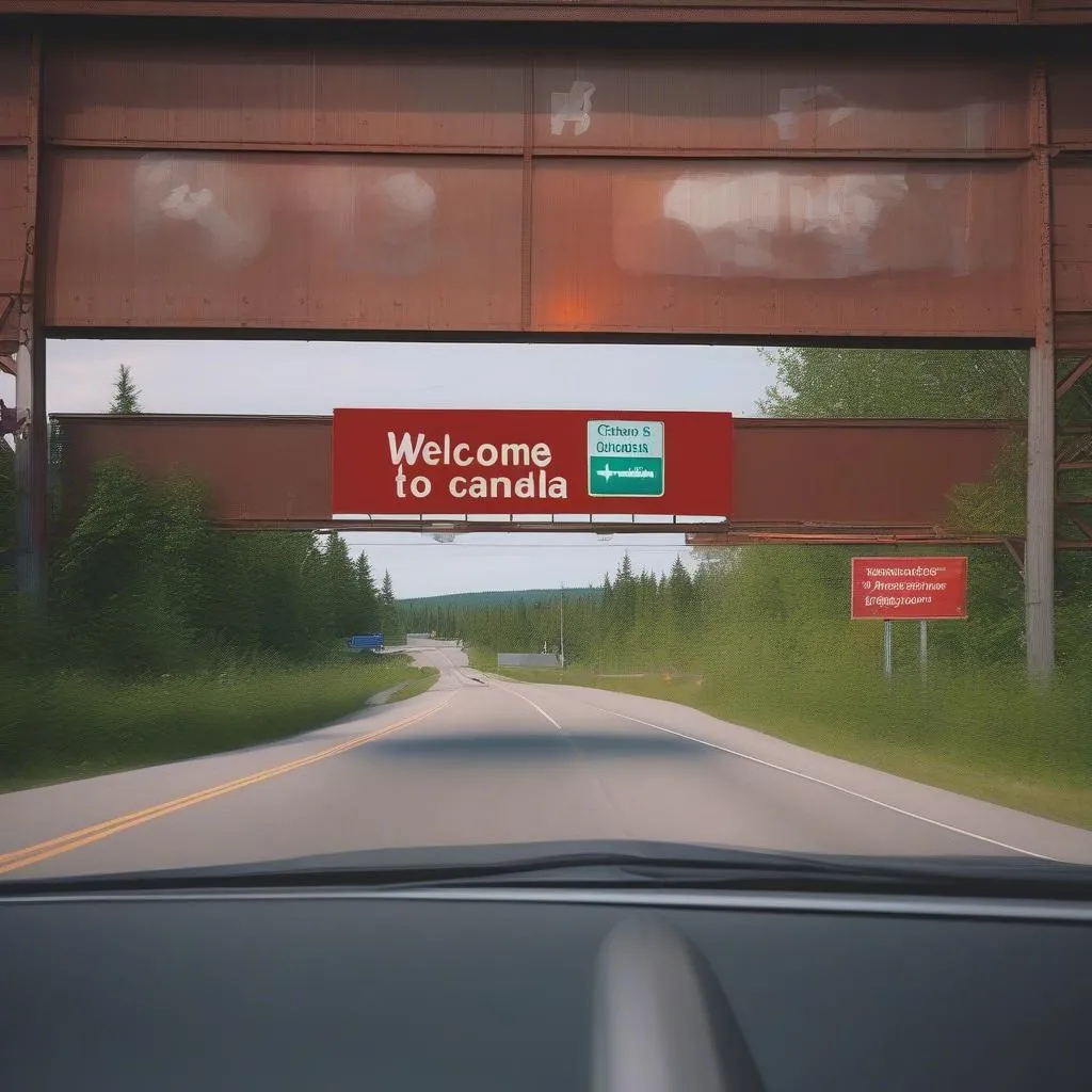 Car crossing the US-Canada border