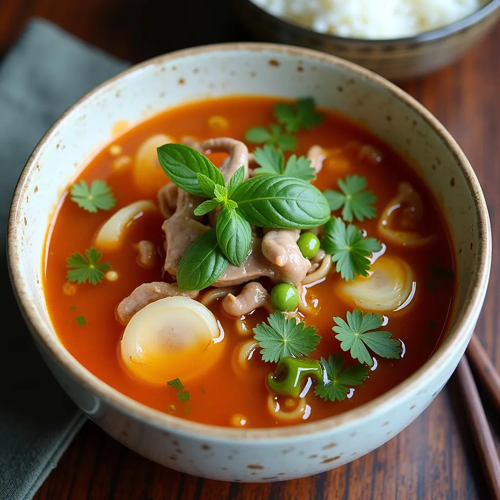 Canh Dua Bo served with a bowl of plain white rice