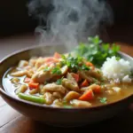 A bowl of Hanoi's Canh Ga, a quintessential postpartum dish, with a rich aroma of ginger and the tenderness of chicken