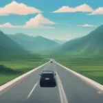 Car driving on a scenic highway