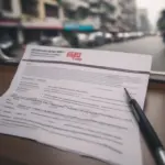 Car rental agreement on a table in Hanoi