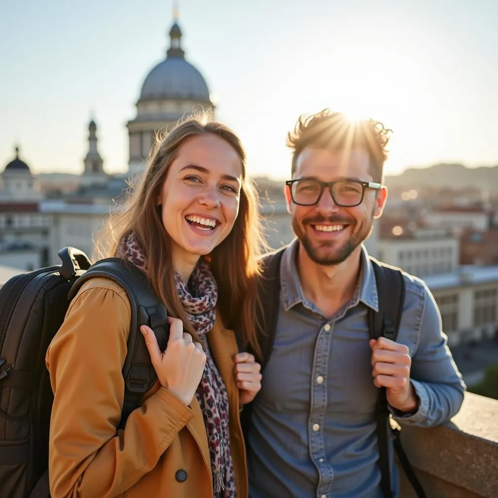 Travelers enjoying a stress-free trip with travel insurance.