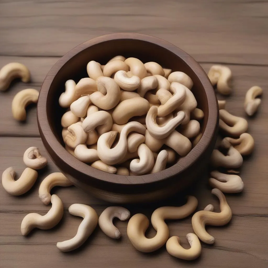 Cashew Nuts in a Bowl on a Wooden Table