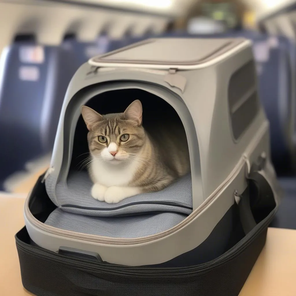 Cat inside a comfortable carrier