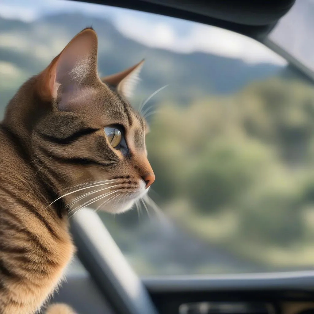 Curious cat on a road trip