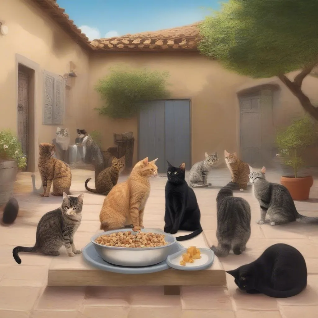 Cats sharing food