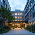 Modern facade of the Central Lung Hospital in Hanoi