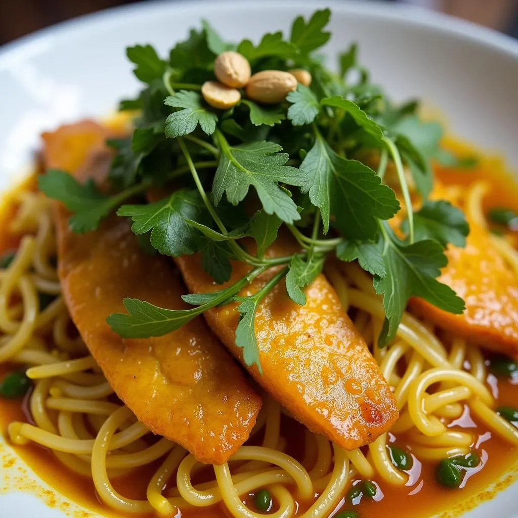 Cha Ca La Vong served with fresh herbs