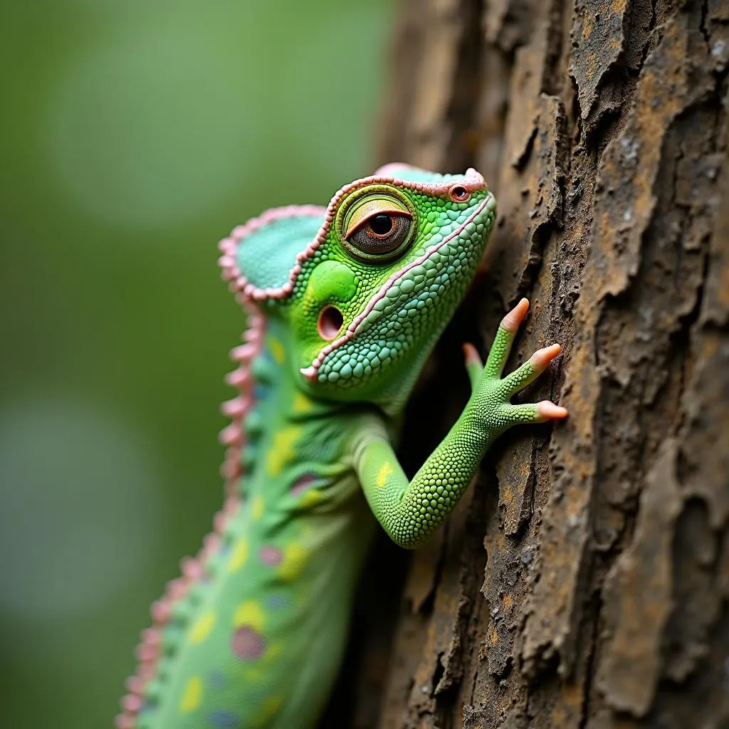 Chameleon camouflaged in Hanoi Botanical Garden