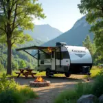 Cherokee travel trailer parked at a scenic campsite