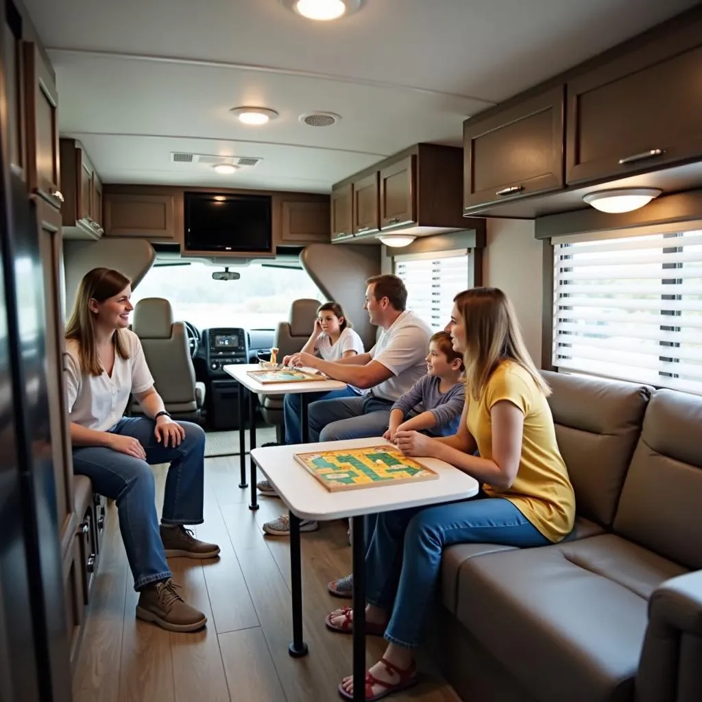 Family enjoying the spacious interior of a Cherokee travel trailer