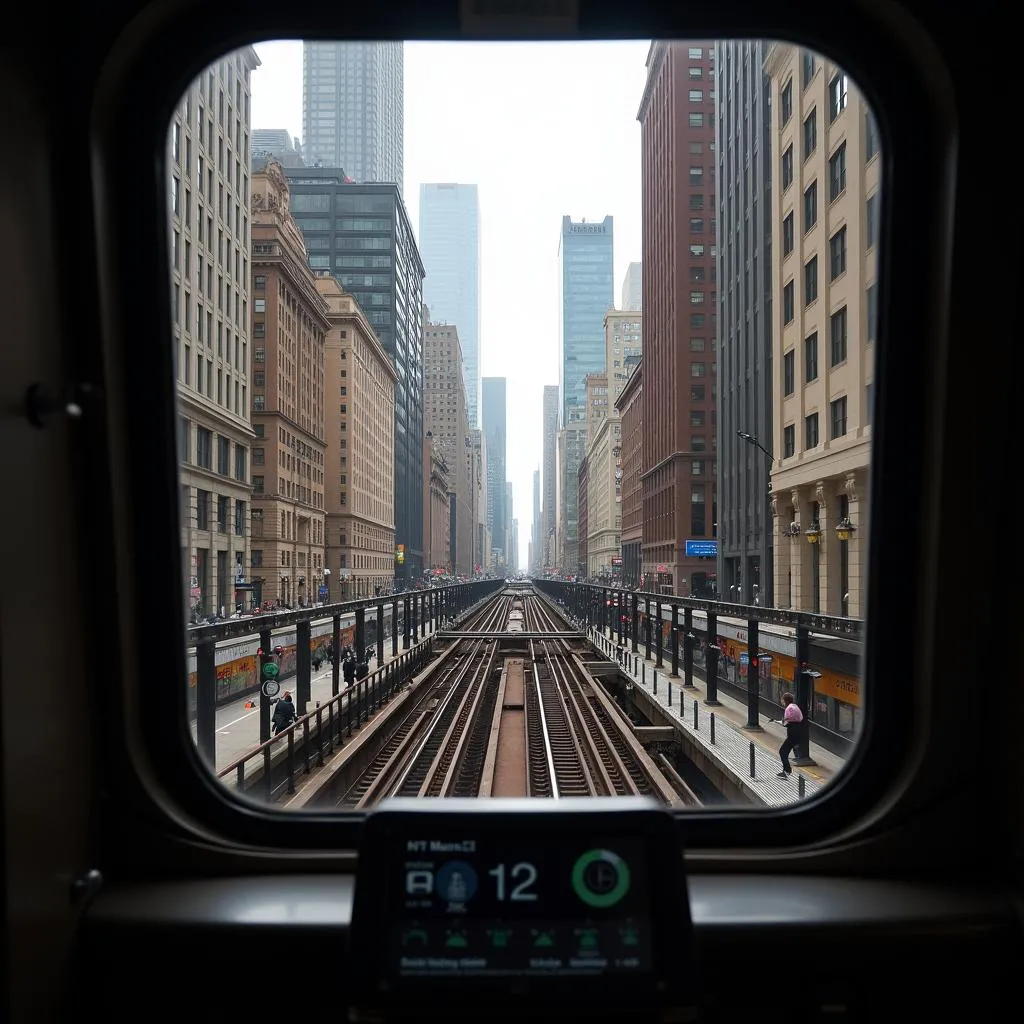 Chicago 'L' train speeding through the city