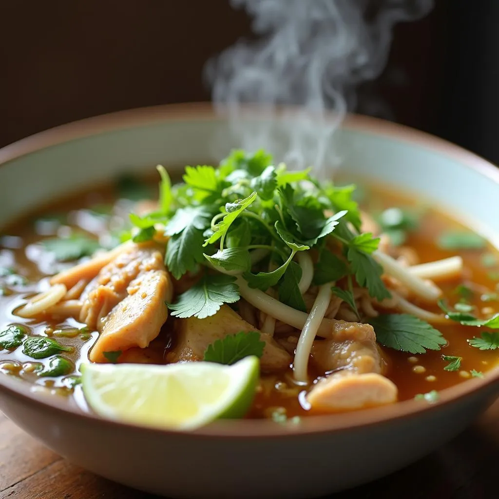 Steaming bowl of Chicken Pho