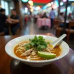 Steaming bowl of chicken pho