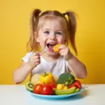 Child eating fruits and vegetables