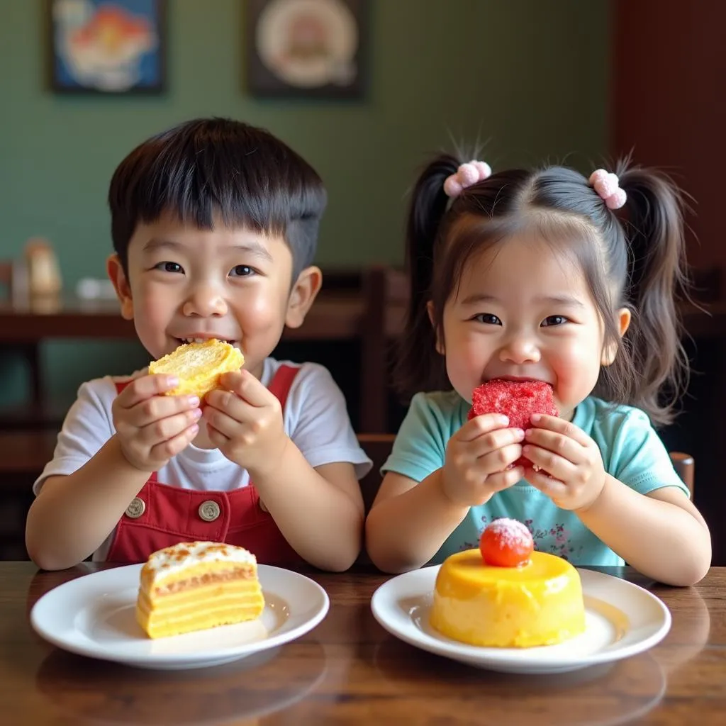 Children enjoying Vietnamese desserts in Hanoi