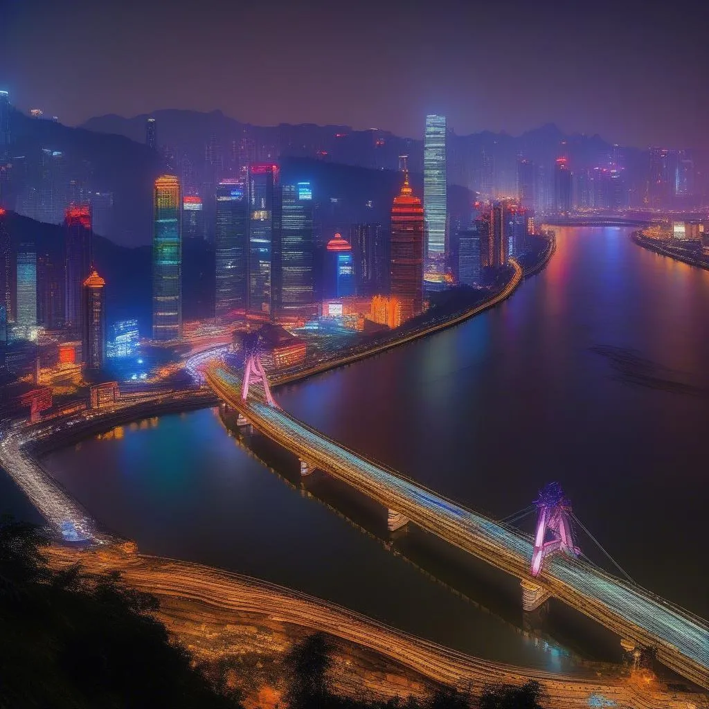 Chongqing Stilt Houses at Night