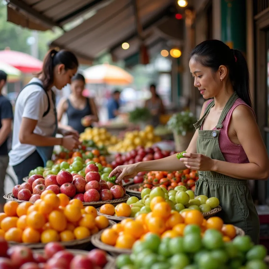 Choosing Fruits After C-section in Hanoi Market