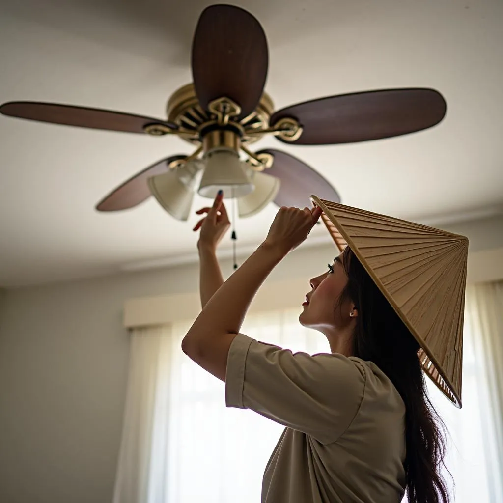 Cleaning ceiling fan blades with a pillowcase