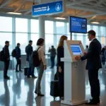 Passengers using CLEAR kiosk at airport