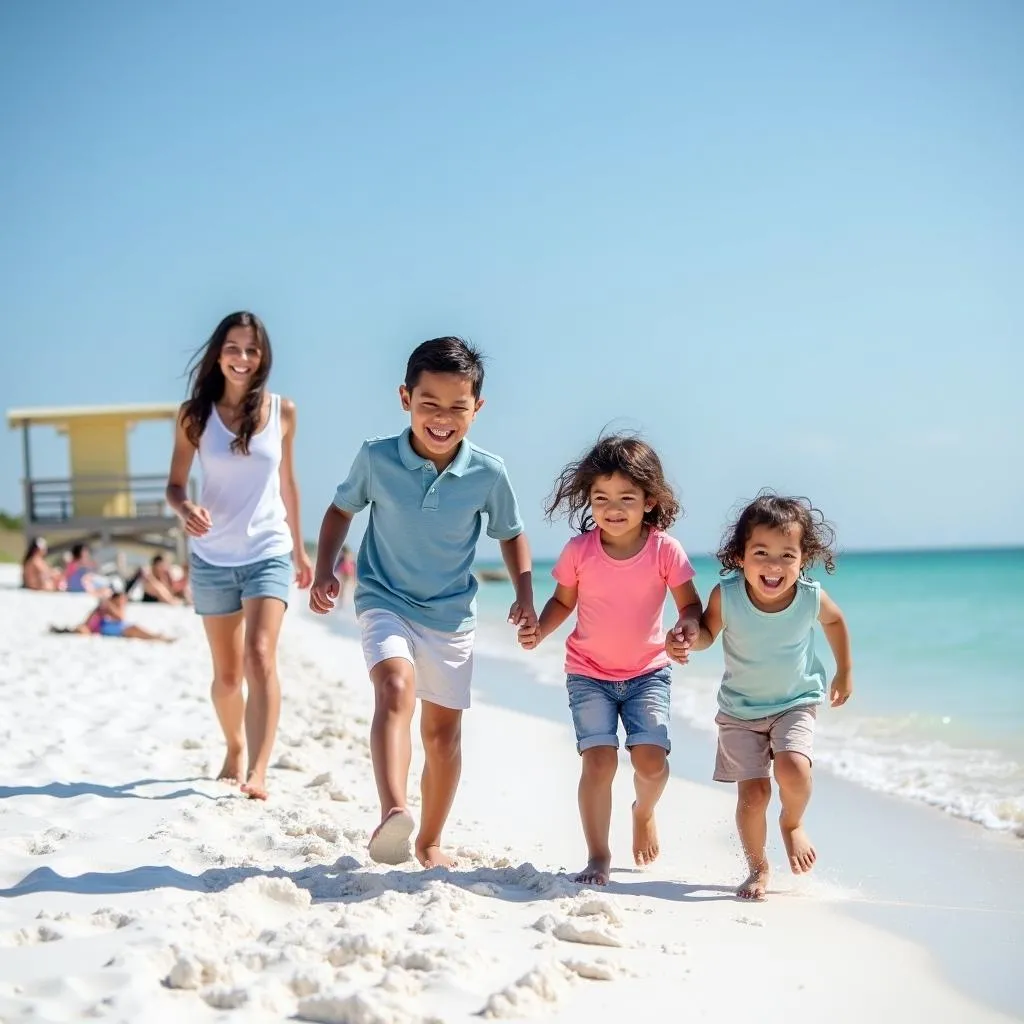 Family enjoying Clearwater Beach safely