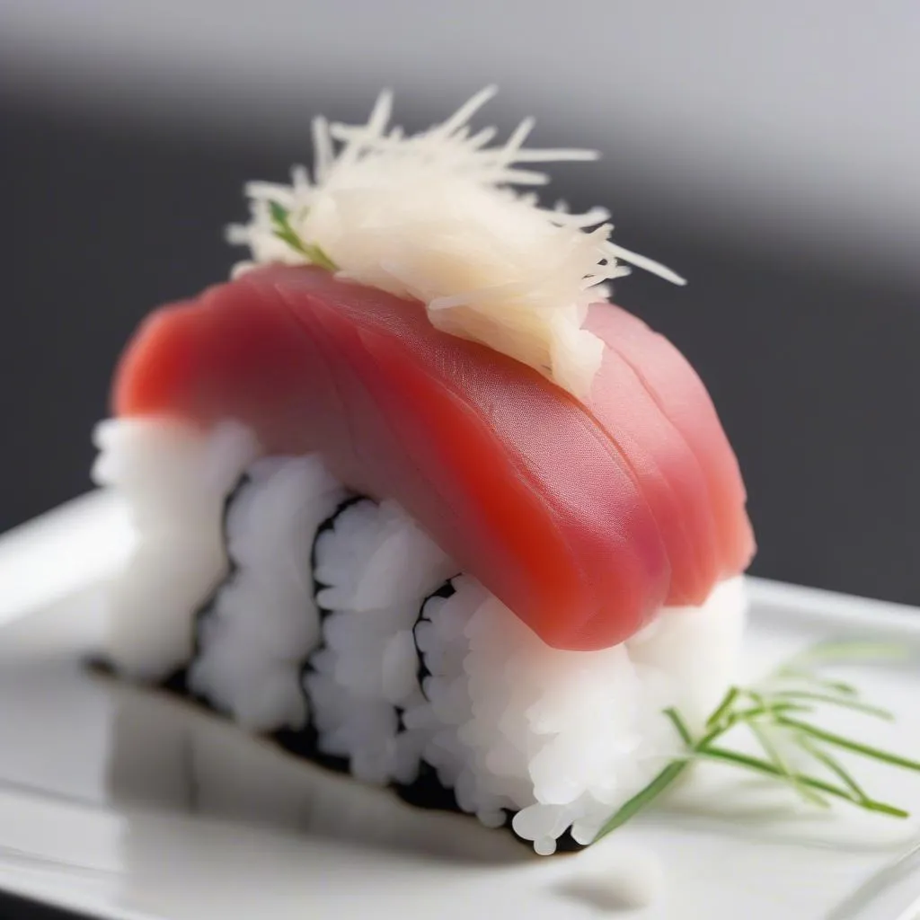 Close up of bluefin tuna nigiri