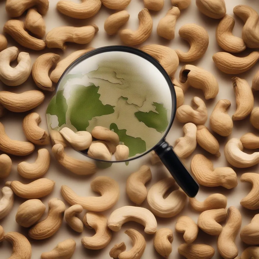 Close-up of Cashews on a World Map