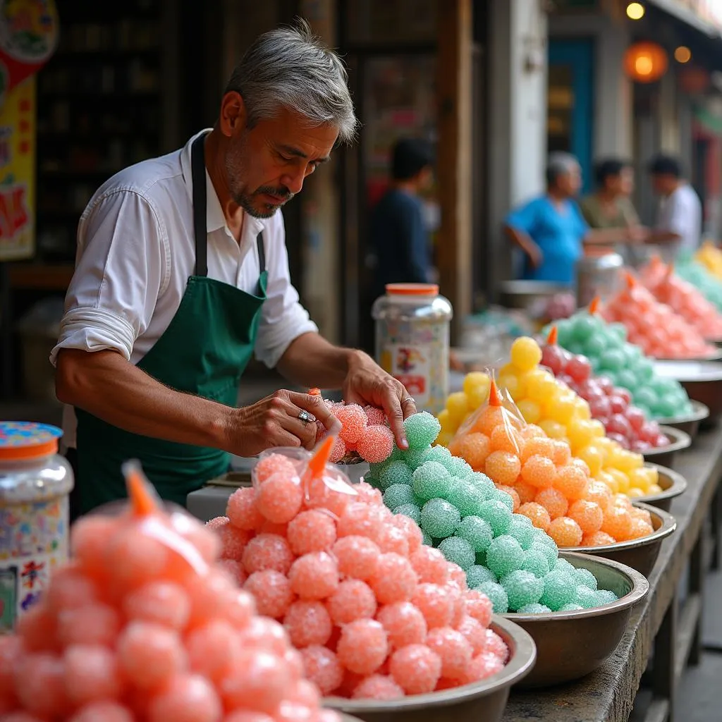 Coconut candy street vendor in Hanoi Old Quarter