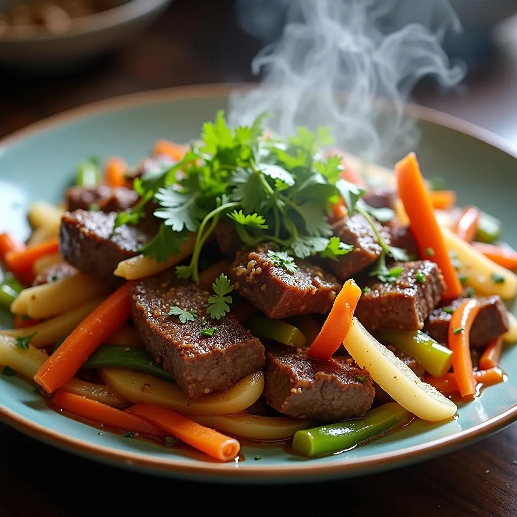 Coconut heart stir-fry with beef and vegetables