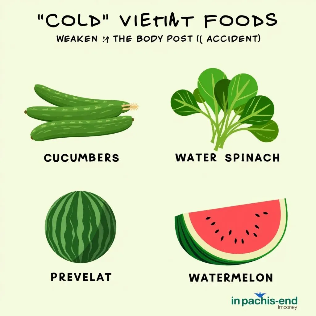 Cold Vietnamese Foods: Cucumber, Water Spinach, Watermelon