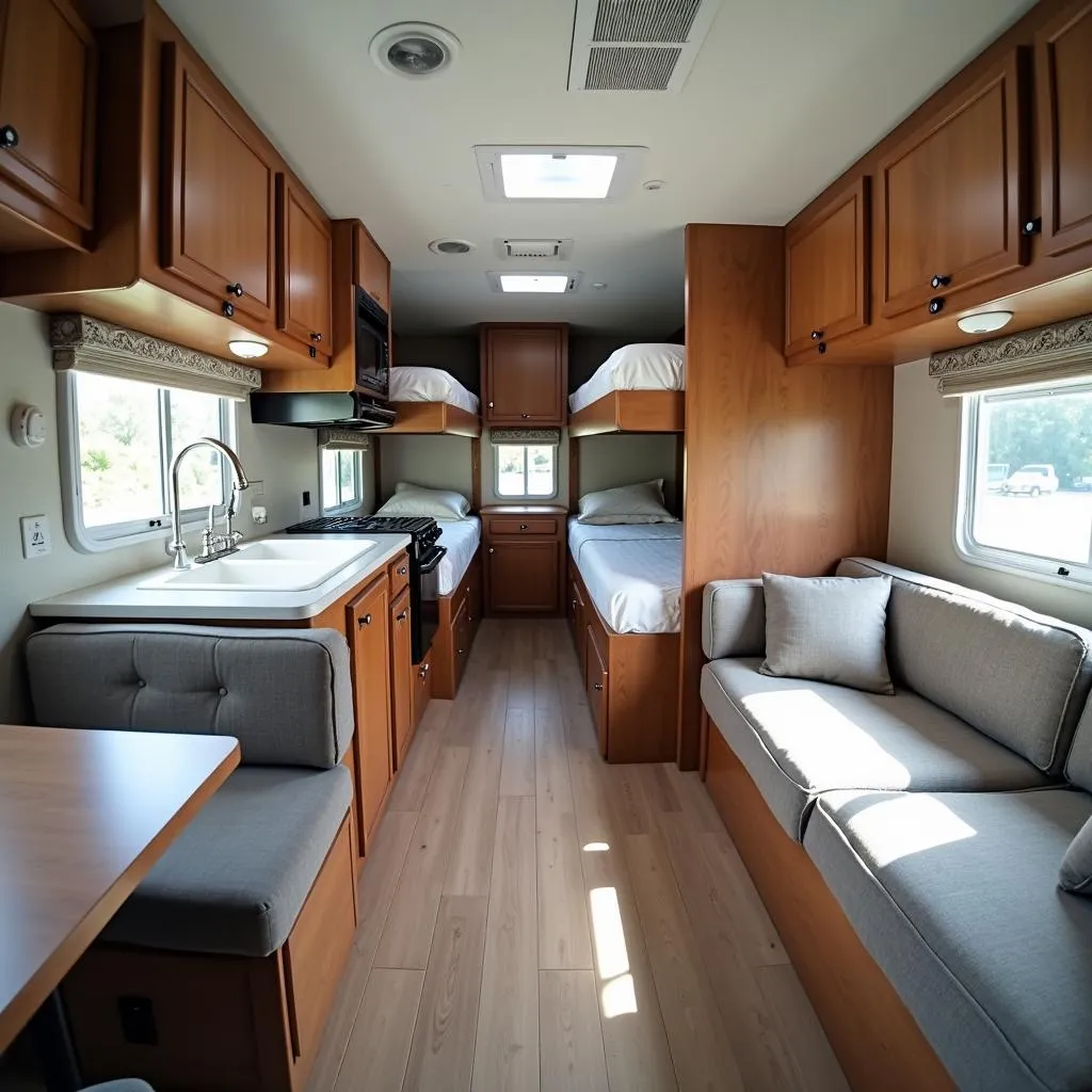 Spacious interior of a Coleman travel trailer