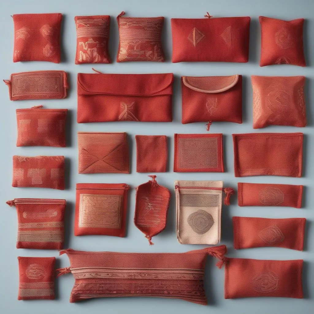 Collection of red salt pouches from different cultures