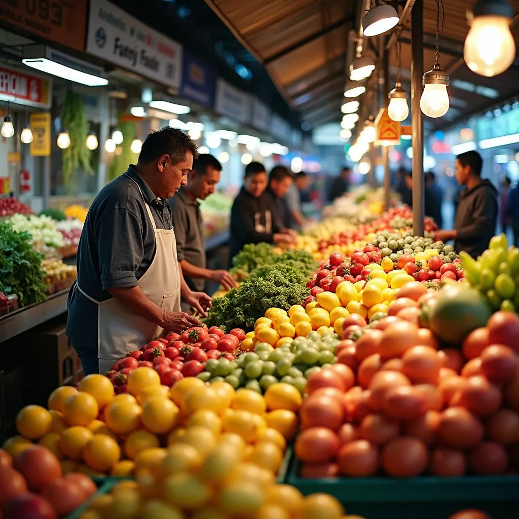 Vibrant fruit display at Hom Market