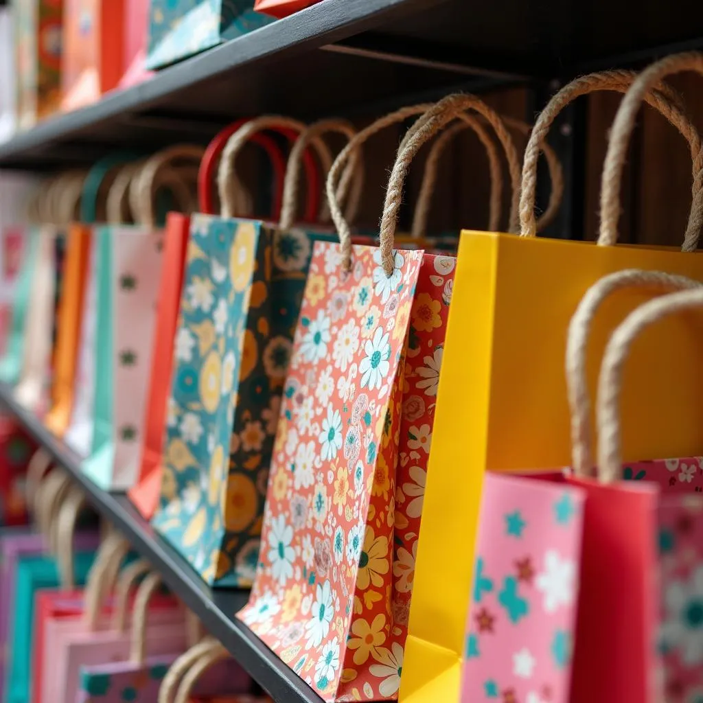 Colorful Paper Bags in a Hanoi Shop