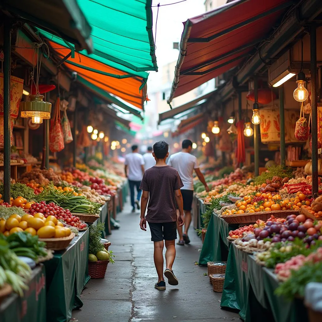 Colorful stalls at Bien Hoa market Vietnam