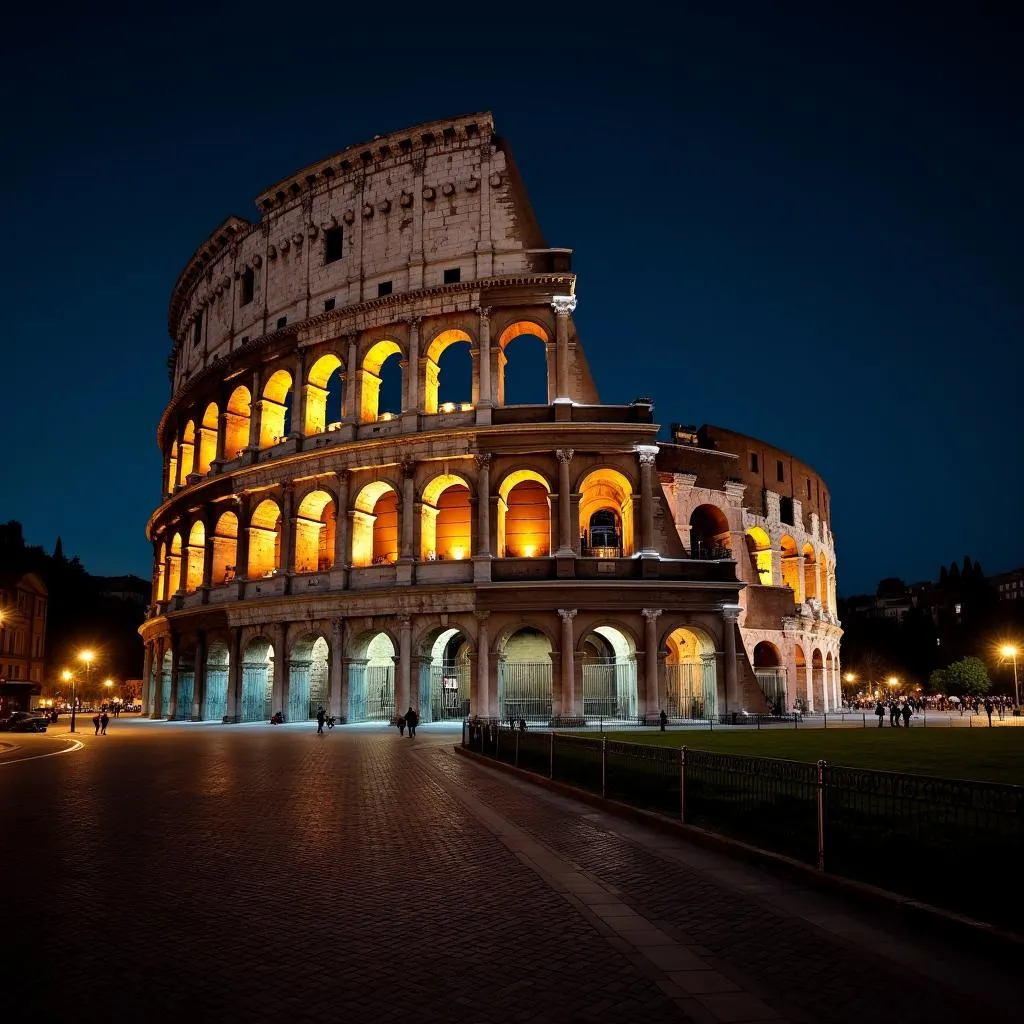 Colosseum illuminated at night