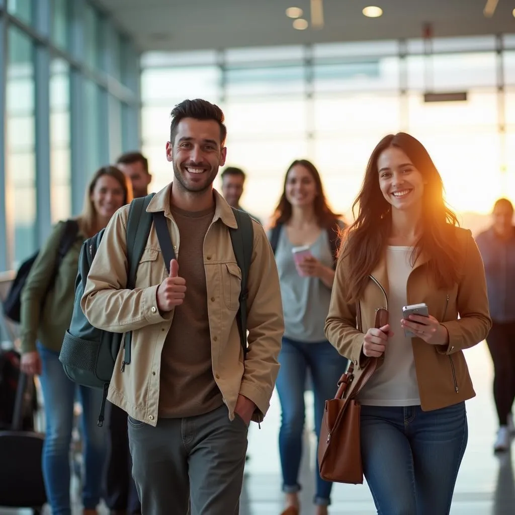 Confident travelers at airport