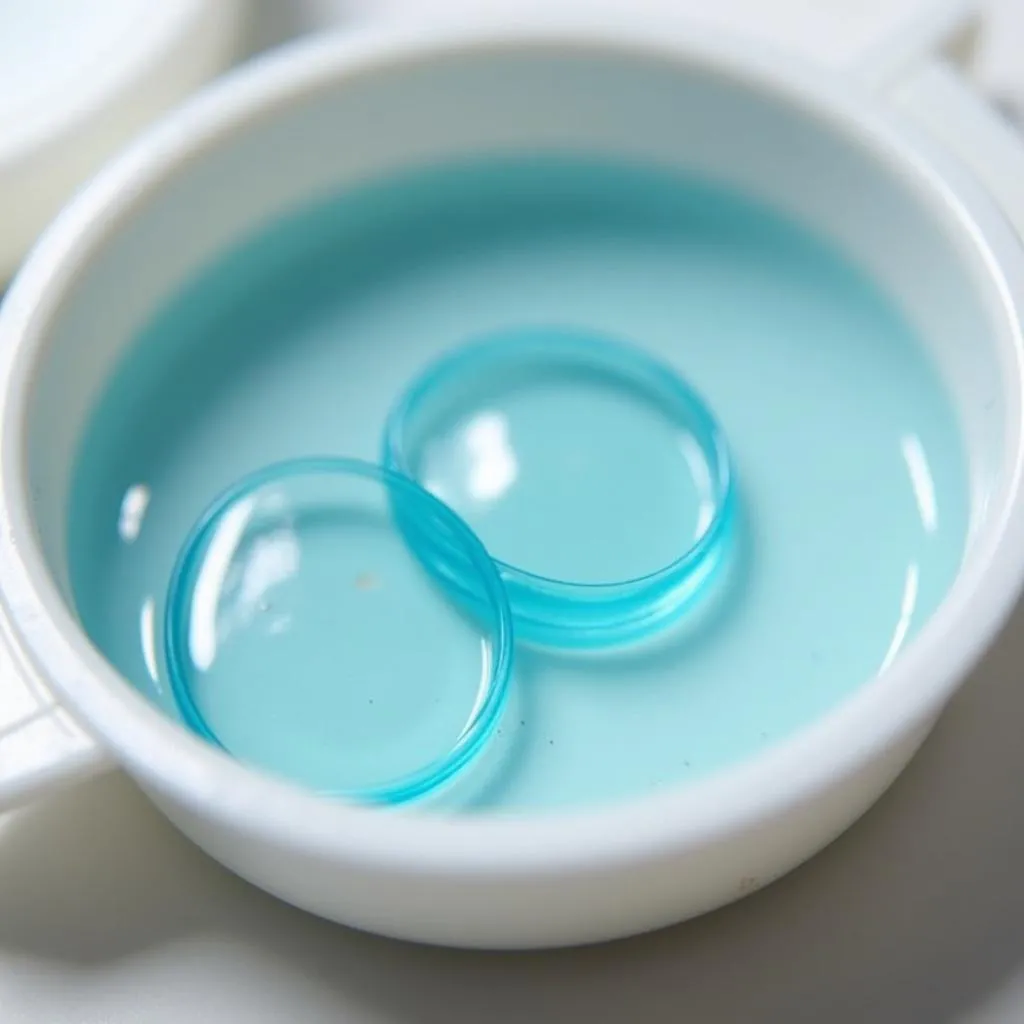 Contact lens case with solution