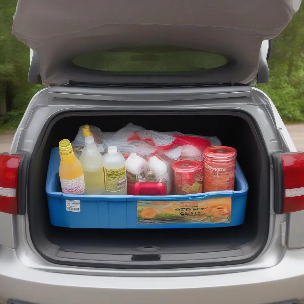 Cooler secured in car trunk for a road trip