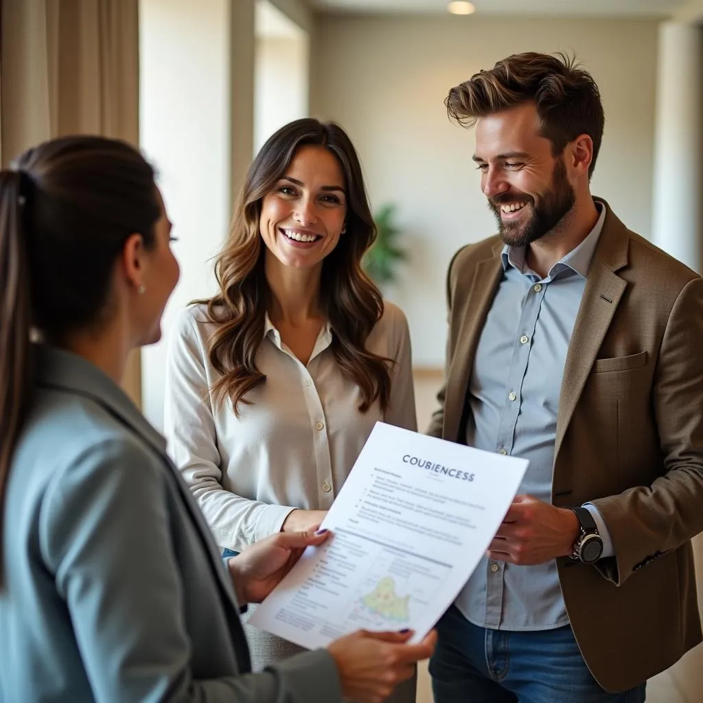 Couple Discussing Travel Plans with Concierge