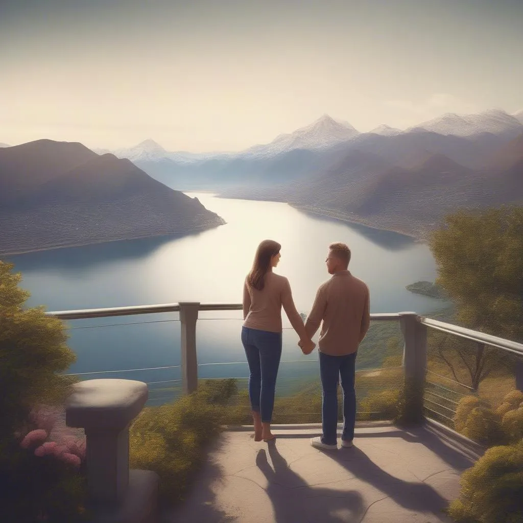 Couple enjoying a picturesque view during their travels