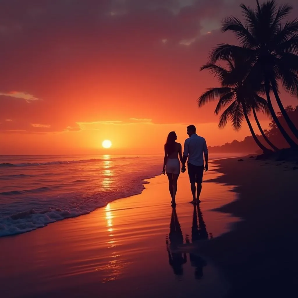 Couple Enjoying Sunset on Cancun Beach