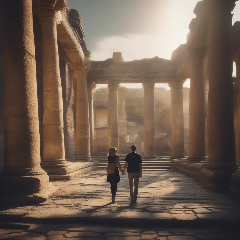 Couple Exploring Ancient Ruins